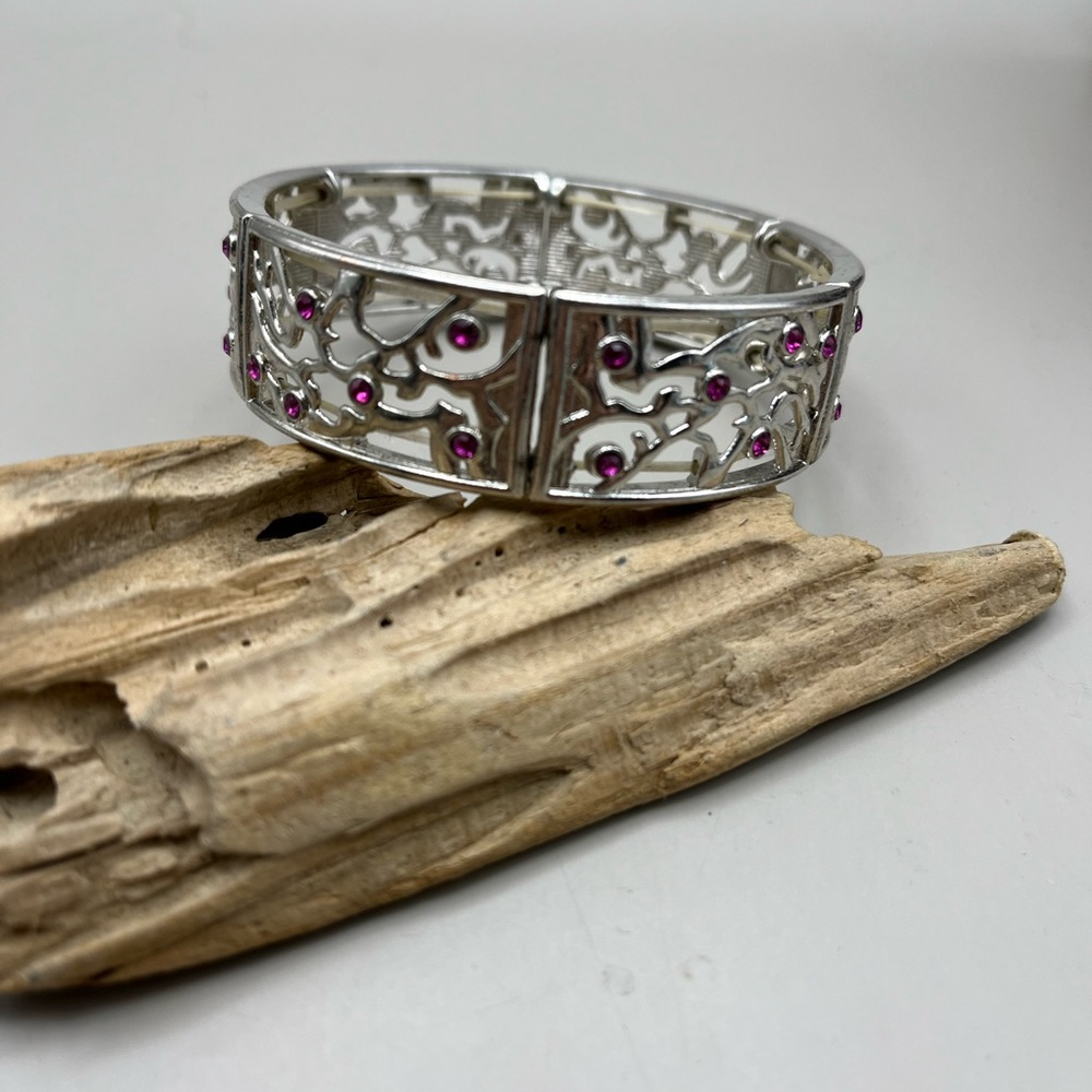 Elegant Silver and Pink Stretchy Women's Bracelet